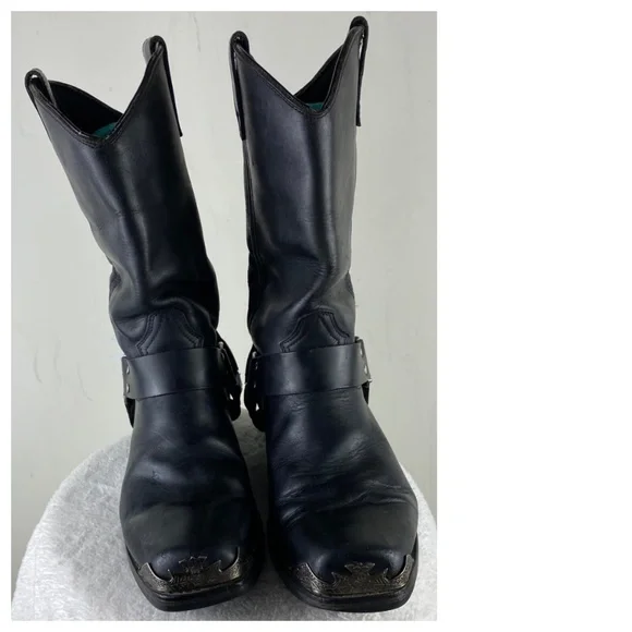 Dingo 10.5 Extra Wide Boots Moto Biker Black Leather Square Toe Eagle Harness - Picture 4 of 11